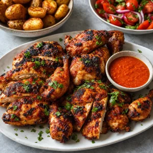 Carved piri piri chicken served with sauce