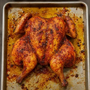 Roasted piri piri chicken on a sheet pan
