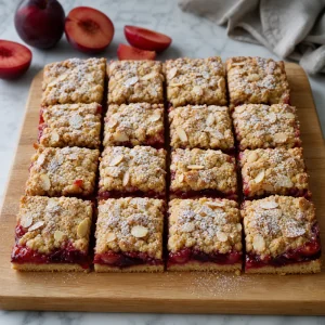 Plum squares cut into sixteen pieces