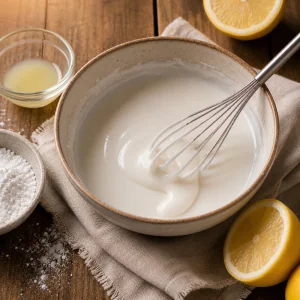 Glace branco espesso de limao batido em uma tigela