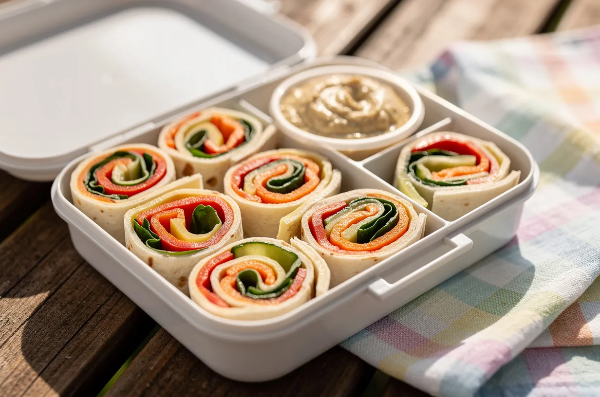 Мини-рулетики с овощами, сыром и хумусом — в дорогу