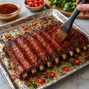 Broiled hot honey ribs with bubbling charred glaze