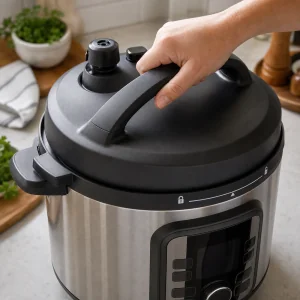 Lid secured on an electric pressure cooker