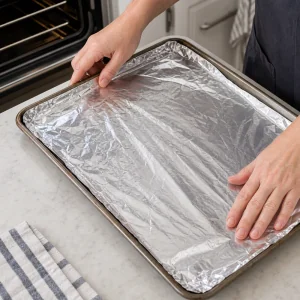 Rimmed baking sheet lined with aluminum foil