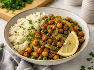 Savory Lemon Herb Roasted Chickpea and Rice Bowls