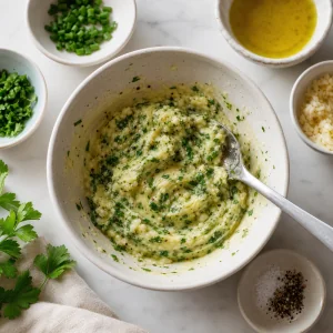 Manteiga de alho e ervas com salsa e cebolinha
