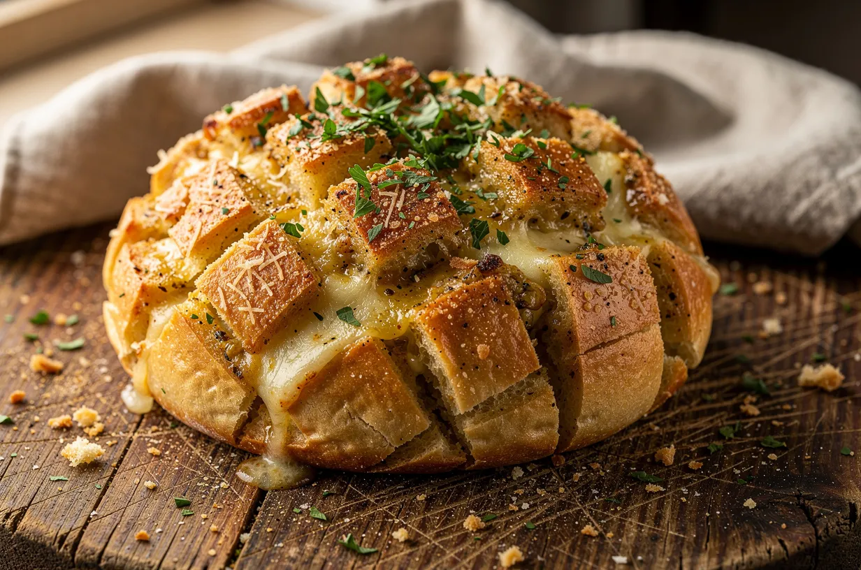 Pão Pull-Apart de Alho com Manteiga de Ervas e Queijo