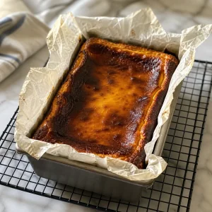 Gebackener Cheesecake kühlt in der Form auf einem Gitter ab