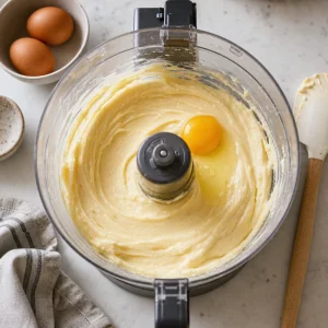 Ei in glatte Cheesecake-Masse gegeben