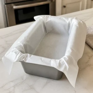 Kastenform mit Backpapier ausgelegt