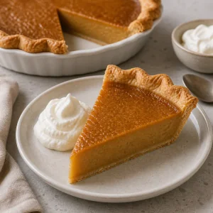 Part de tarte à l érable servie avec de la crème fouettée