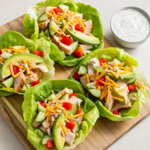 Truthahn-Avocado-Salatboote mit Gurke, roter Paprika, Cheddar und Sonnenblumenkernen