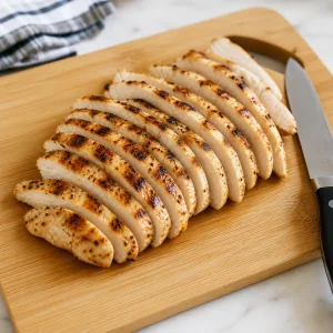 Grilled chicken breast sliced into thin kid-friendly strips