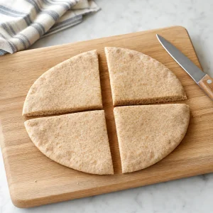 Whole-wheat pita bread cut into four triangles for dipping