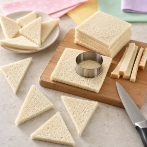 Crustless sandwich bread cut into small triangles
