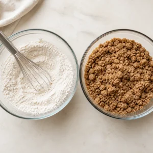 Bowls of dry ingredients and cinnamon crumb topping