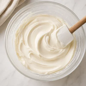Smooth cream cheese filling in a bowl