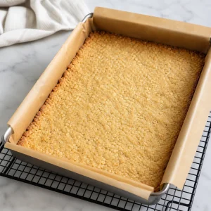 Par-baked crust lightly golden at the edges