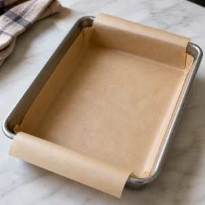 Parchment-lined baking pan ready for the crust