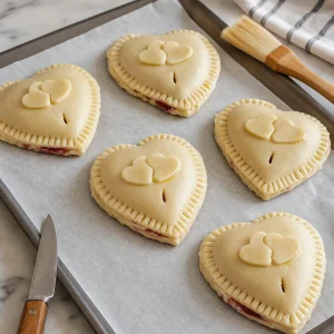 Heart pies with paired pastry hearts and steam vents
