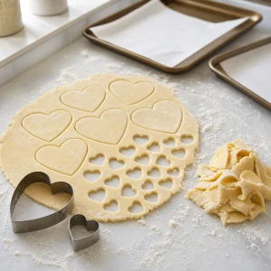 Pie dough cut into large and small hearts