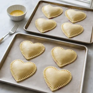 Raw heart pies sealed with fork-crimped edges