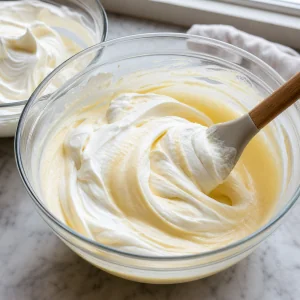 Whipped cream folded into the lemon custard
