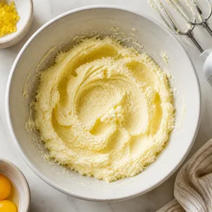 Creamed butter and sugar in a mixing bowl