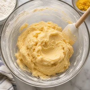 Soft cookie dough mixed with flour and salt