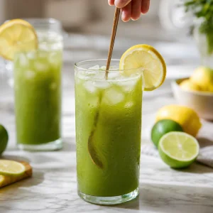 Limonada gelada de matcha mexida antes de beber