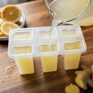 Mélange citron coco versé dans des moules à esquimaux