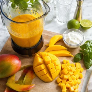 Diced mango and smooth mango puree ready for the cocktail