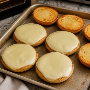 Zmiękczony provolone na opieczonych dolnych połówkach bułek