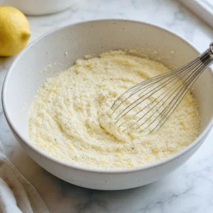 Creamy ricotta mixture with lemon zest in a bowl