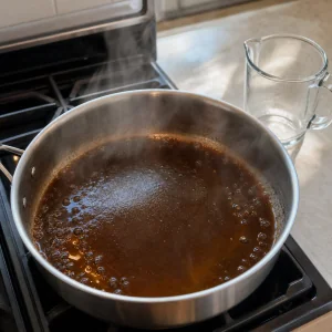 Root beer che sobbolle in una casseruola larga
