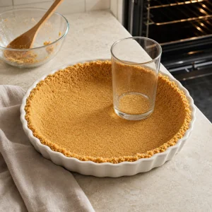 Base di biscotti alla vaniglia pressata in una tortiera