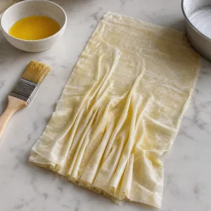 Hoja de filo con mantequilla fruncida en pliegues sueltos