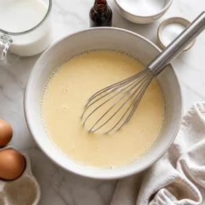 Crema lisa de leche y vainilla en un bol