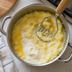 Hot potatoes mashed with butter, milk, and sour cream