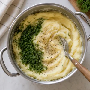 Mashed potatoes with black pepper and fresh dill
