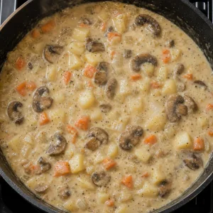 Potatoes and vegetables simmering in creamy sauce