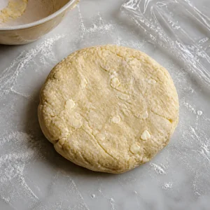 Rough sour cream pastry dough shaped into a disk