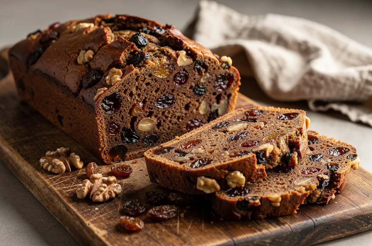 Rustic English Fruit Cake with Nuts and Rum Glaze Loaf