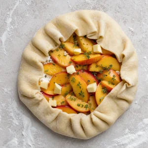 Dough edges folded into rustic pleats around the pear filling