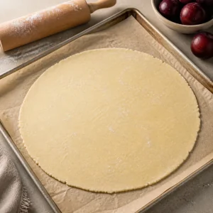 Rolled galette dough circle on parchment