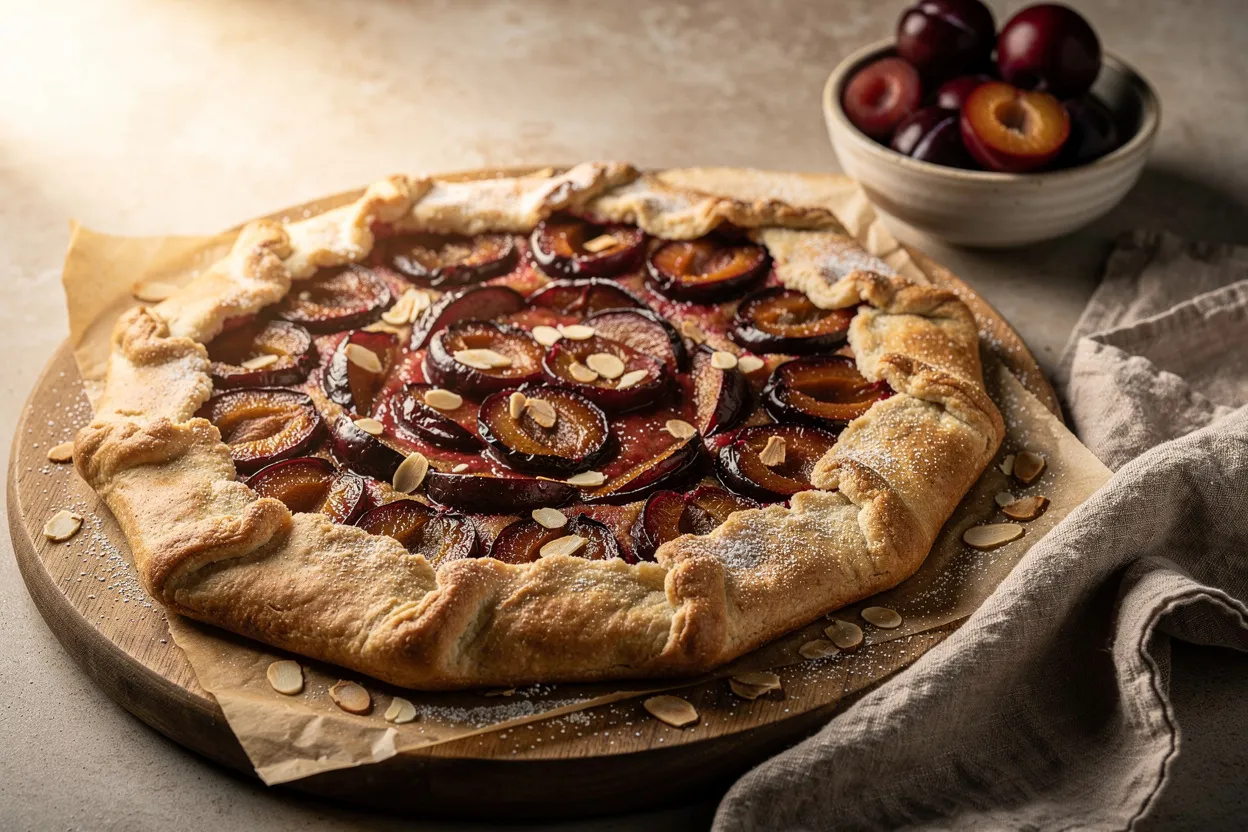 Rustic Plum Almond Galette — Buttery Freeform Pie Delight