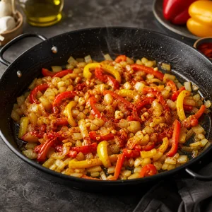 Pimentos e cebola salteados com páprica fumada