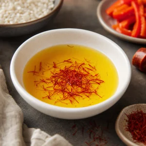 Fios de açafrão em infusão em água morna