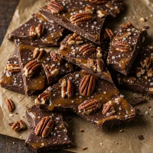 Zastygniety bark czekoladowo-karmelowy polamany na kawalki