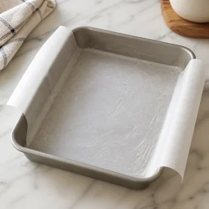 Parchment-lined baking pan ready for the crust
